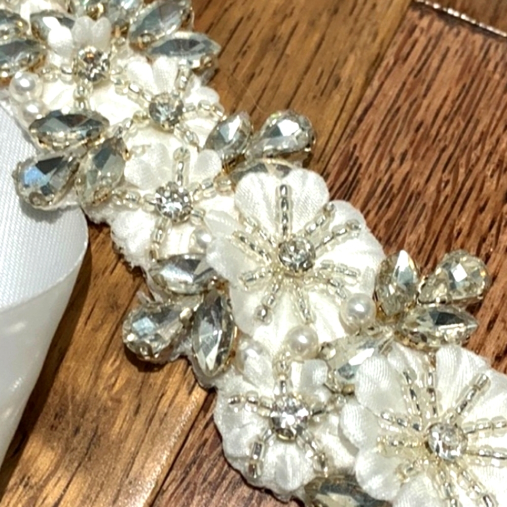 Gorgeous bridal sash!  Ties in back